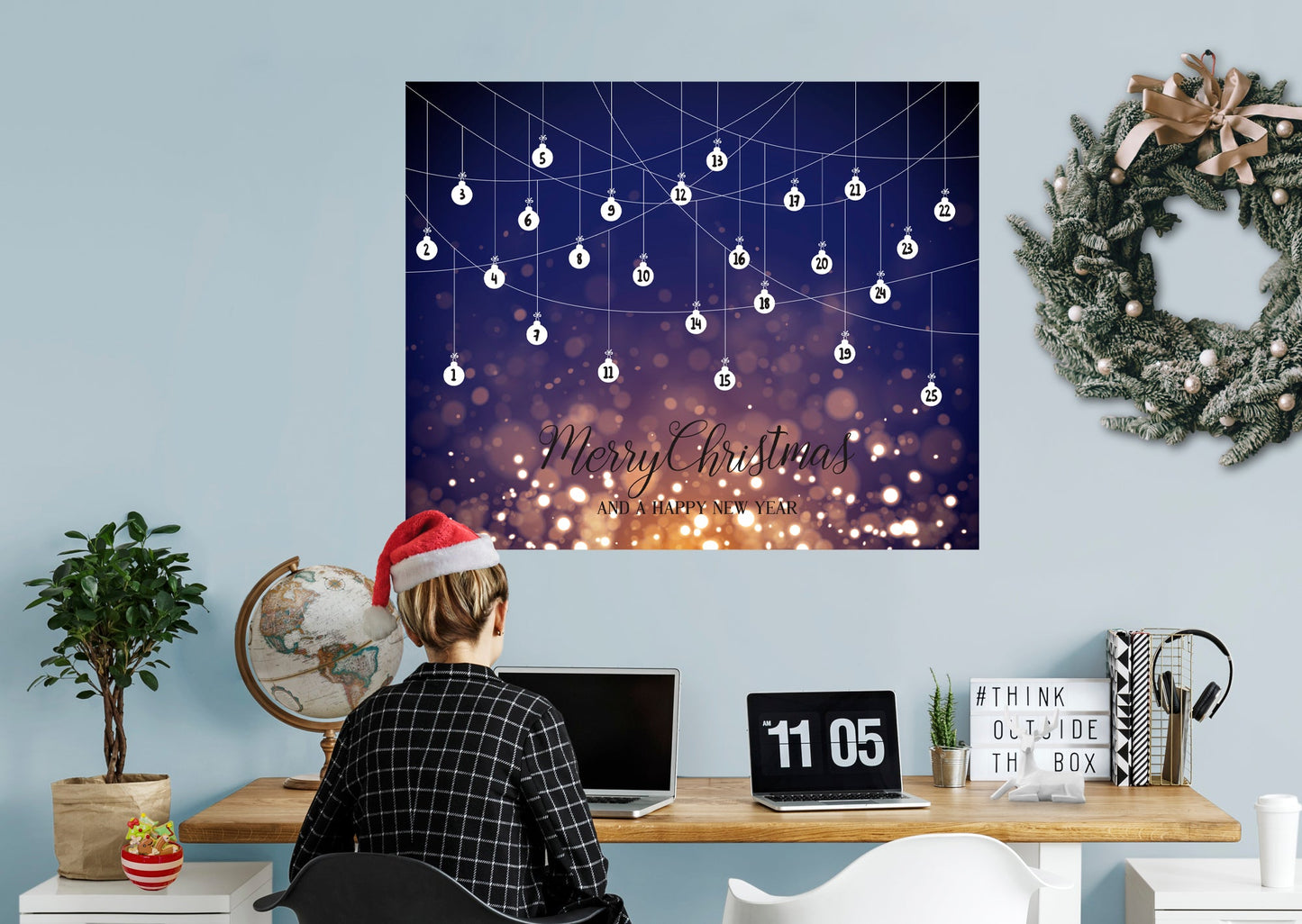 Christmas:  Bulbs Calendar Dry Erase        -   Removable     Adhesive Decal