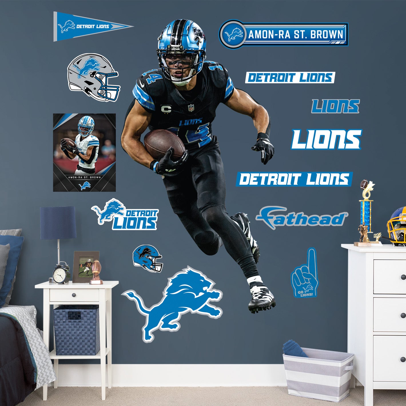 Amon-Ra St. Brown - RealBig Black Jersey Collection - Official NFL - Detroit Lions - Reusable Vinyl Wall Decals