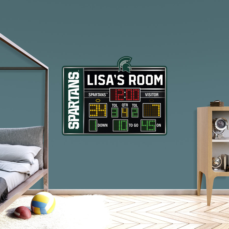 Michigan State Spartans - Football Scoreboard Graphic - With Personalized Name - Official NCAA - Vinyl Transfer Decal