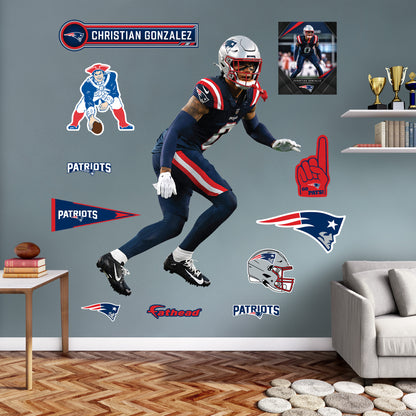 Christian Gonzalez - RealBig Collection - Official NFL - New England Patriots - Reusable Vinyl Wall Decals