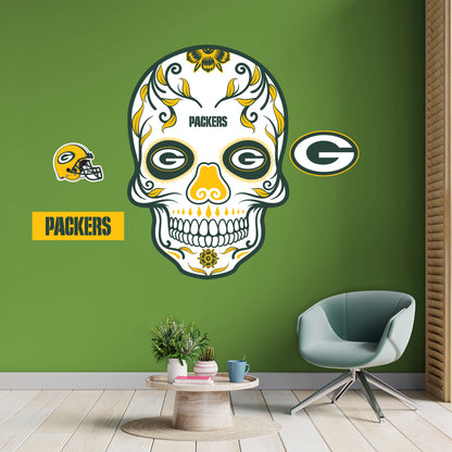 Green Bay Packers:  2022 Skull        - Officially Licensed NFL Removable     Adhesive Decal
