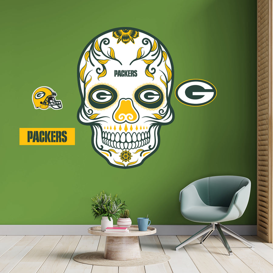 Green Bay Packers - RealBig Skull Collection - Official NFL - Reusable Vinyl Wall Decals
