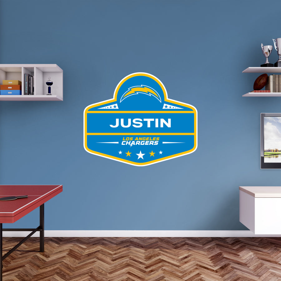 Los Angeles Chargers - Badge - With Personalized Name - Official NFL - Reusable Vinyl Transfer Decal