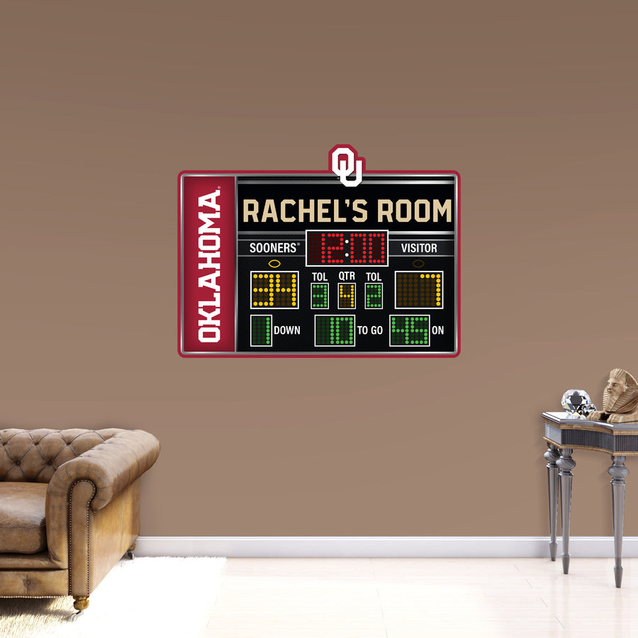 Oklahoma Sooners - Football Scoreboard Graphic - With Personalized Name - Official NCAA - Vinyl Transfer Decal