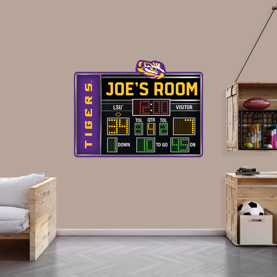 LSU Tigers - Football Scoreboard Graphic - With Personalized Name - Official NCAA - Vinyl Transfer Decal