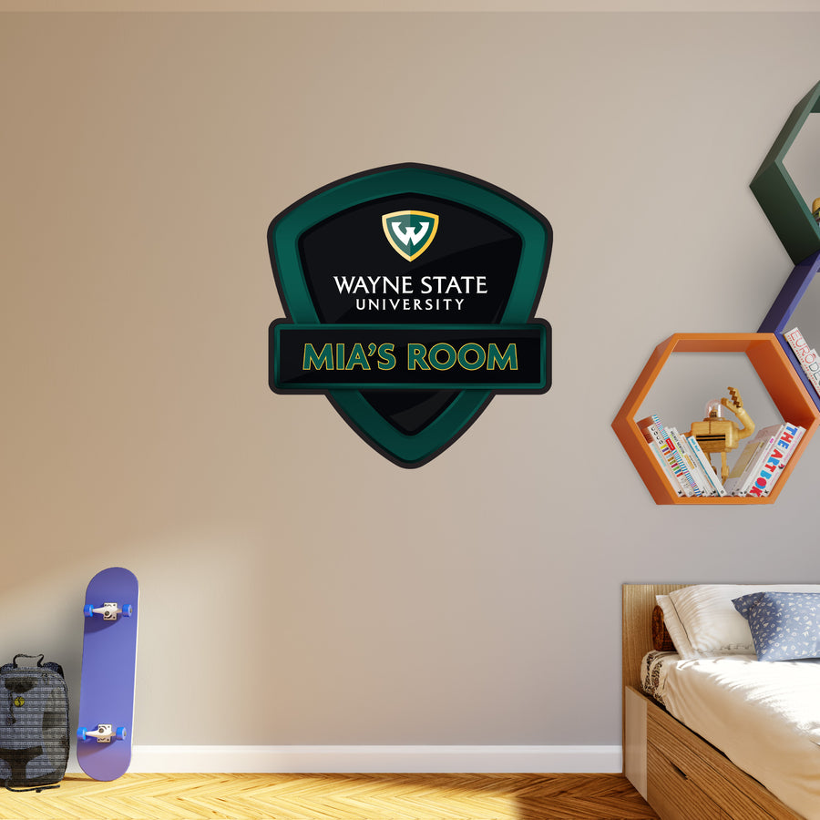 Wayne State Warriors - Badge - With Personalized Name - Official NCAA - Vinyl Transfer Decal