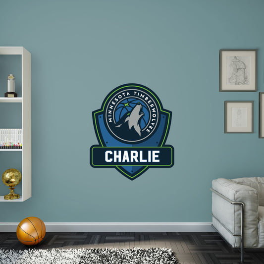 Minnesota Timberwolves:   Badge Personalized Name        - Officially Licensed NBA Removable     Adhesive Decal