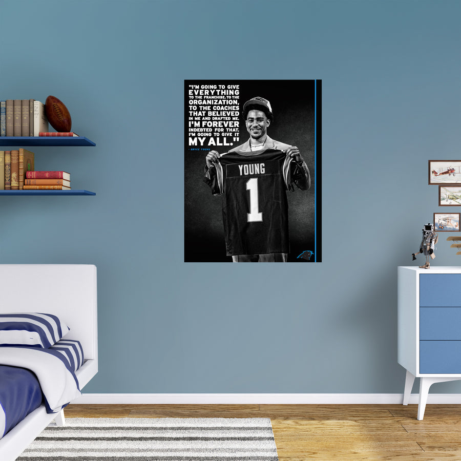 Bryce Young - Draft Night - Inspirational - Peel & Stick Poster - Official NFL - Carolina Panthers - Reusable Vinyl Wall Decal