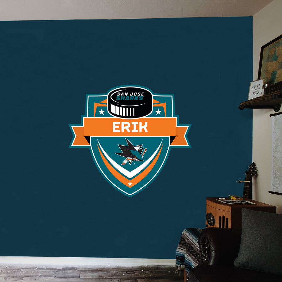 San Jose Sharks - Badge - With Personalized Name - Official NHL - Vinyl Transfer Decal