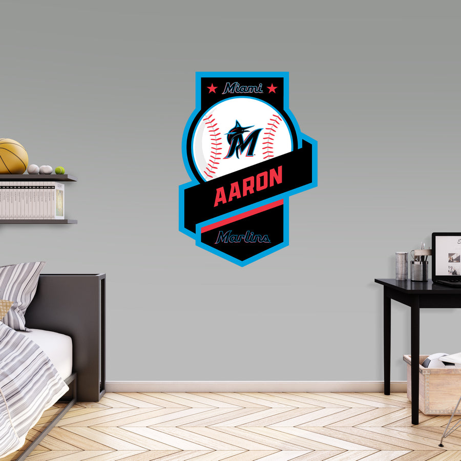 Miami Marlins - Banner Badge - With Personalized Name - Official MLB - Vinyl Transfer Decal