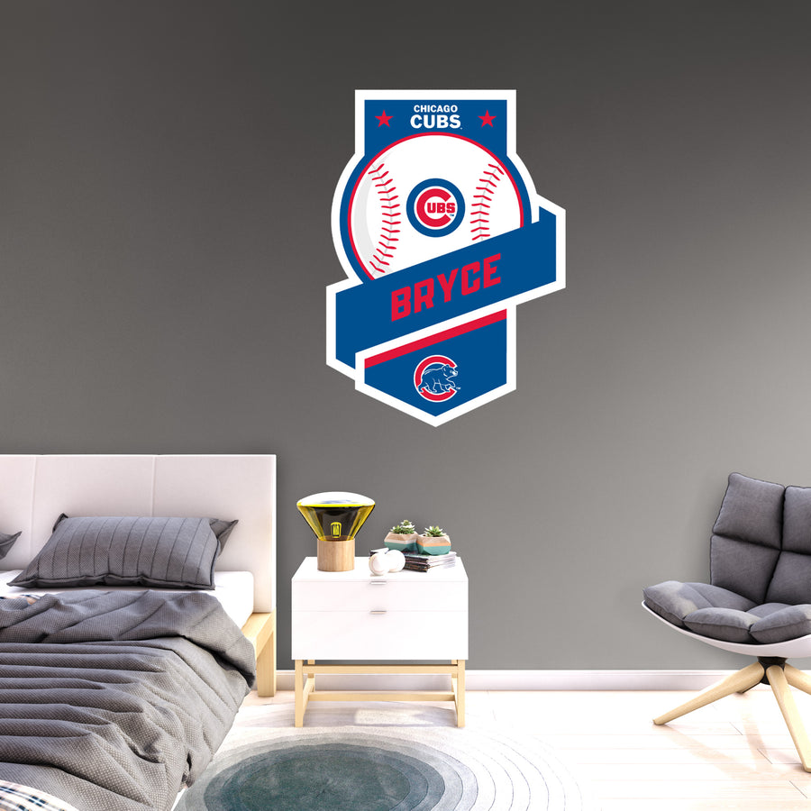 Chicago Cubs - Banner Badge - With Personalized Name - Official MLB - Vinyl Transfer Decal