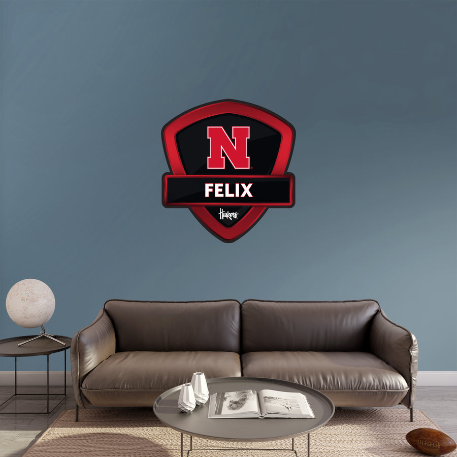 Nebraska Cornhuskers - Badge - With Personalized Name - Official NCAA - Vinyl Transfer Decal