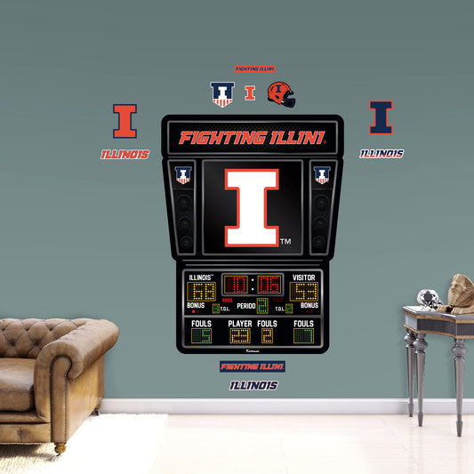 Illinois Fighting Illini:   Basketball Scoreboard        - Officially Licensed NCAA Removable     Adhesive Decal
