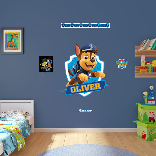 Paw Patrol: Chase Jumping Personalized Name Icon        - Officially Licensed Nickelodeon Removable     Adhesive Decal