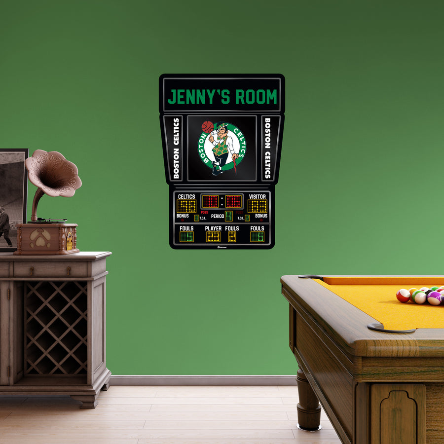 Boston Celtics - Scoreboard Graphic - With Personalized Name - Official NBA - Vinyl Transfer Decal