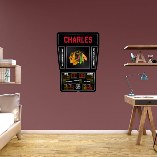 Chicago Blackhawks:  Scoreboard Personalized Name        - Officially Licensed NHL Removable     Adhesive Decal