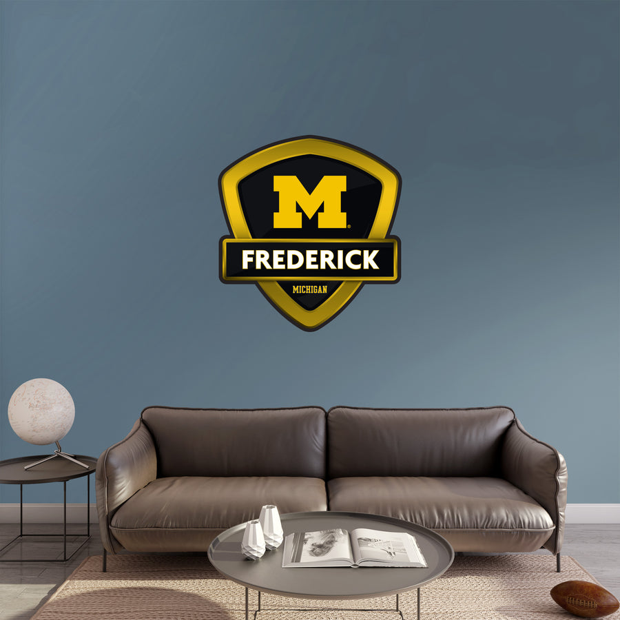 Michigan Wolverines - Badge - With Personalized Name - Official NCAA - Vinyl Transfer Decal