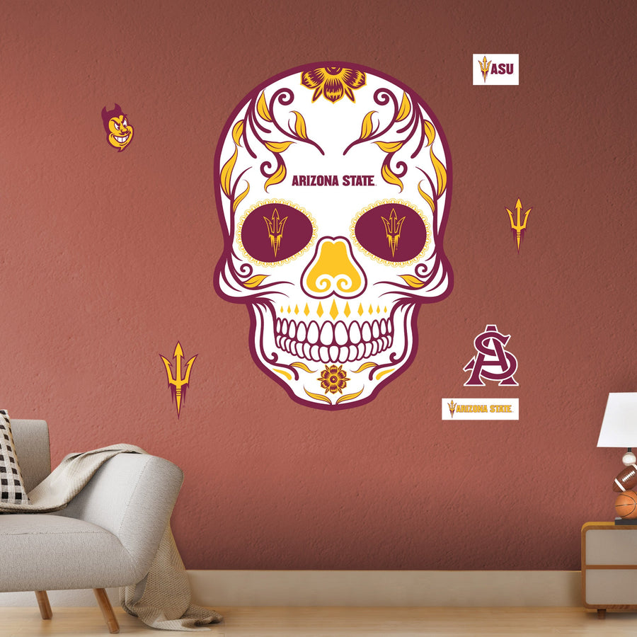 Arizona State Sun Devils - RealBig Sugar Skull Collection - Official NCAA - Reusable Vinyl Wall Decals