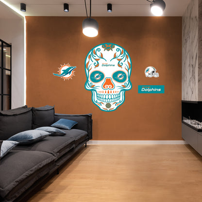 Miami Dolphins: Skull - Officially Licensed NFL Removable Adhesive Decal