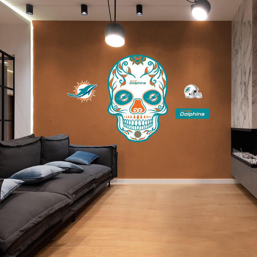 Miami Dolphins - RealBig Skull Collection - Official NFL - Reusable Vinyl Wall Decals
