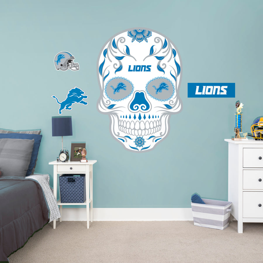 Detroit Lions - RealBig Skull Collection - Official NFL - Reusable Vinyl Wall Decals
