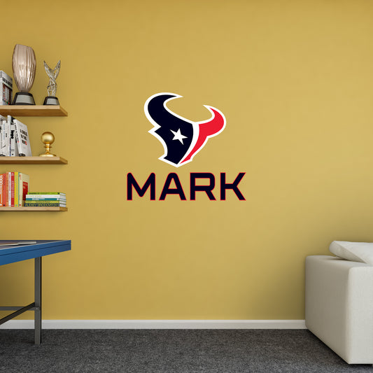 Houston Texans: Stacked Personalized Name Blue Text PREMASK        -   Removable     Adhesive Decal
