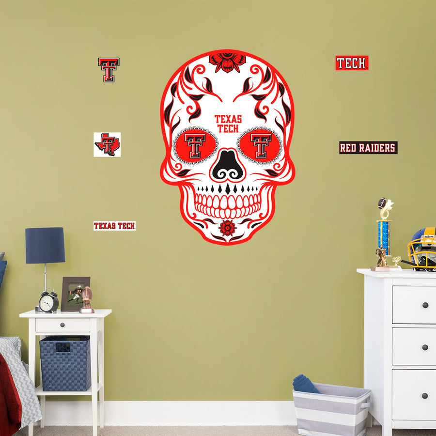 Texas Tech Red Raiders - RealBig Sugar Skull Collection - Official NCAA - Reusable Vinyl Wall Decals