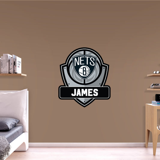 Brooklyn Nets:   Badge Personalized Name        - Officially Licensed NBA Removable     Adhesive Decal