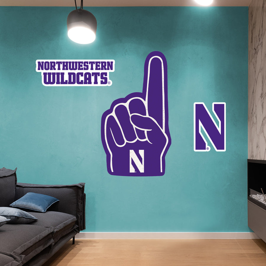Northwestern Wildcats - RealBig Foam Finger Collection - Official NCAA - Reusable Vinyl Wall Decals