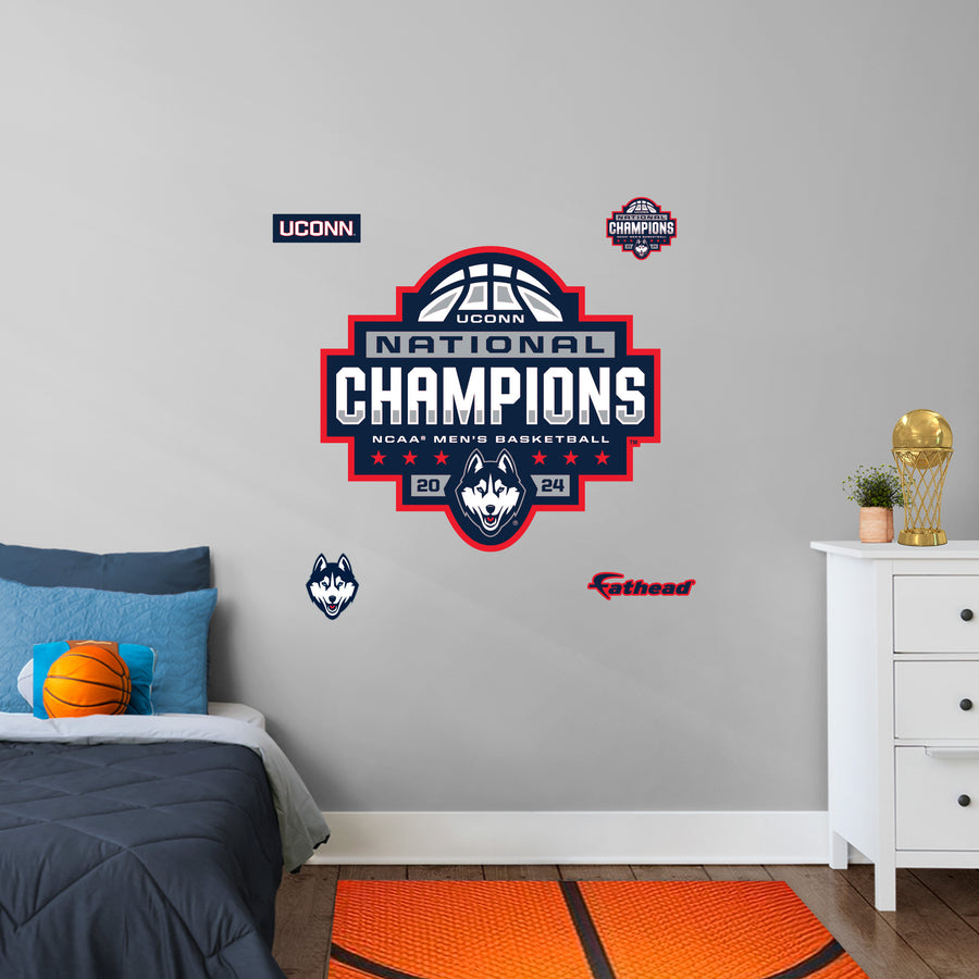 UConn Huskies - RealBig 2024 Men's Basketball National Champions Logo Collection - Official NCAA - Reusable Vinyl Wall Decals