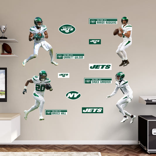 New York Jets: Aaron Rodgers, Sauce Gardner, Garrett Wilson and Breece Hall Team Collection        - Officially Licensed NFL Removable     Adhesive Decal
