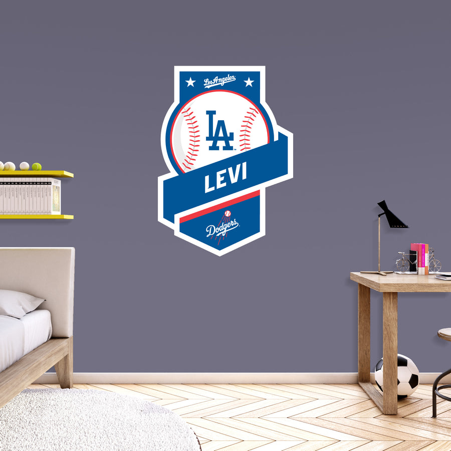 Los Angeles Dodgers - Banner Badge - With Personalized Name - Official MLB - Vinyl Transfer Decal