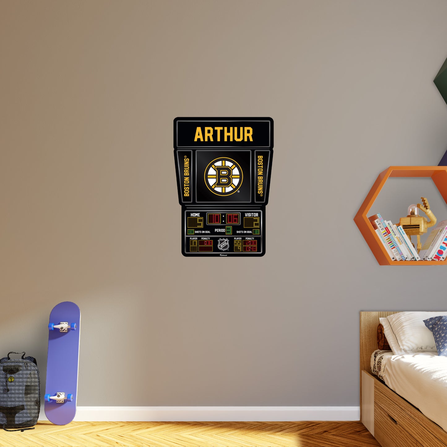 Boston Bruins: Scoreboard Personalized Name        - Officially Licensed NHL Removable     Adhesive Decal