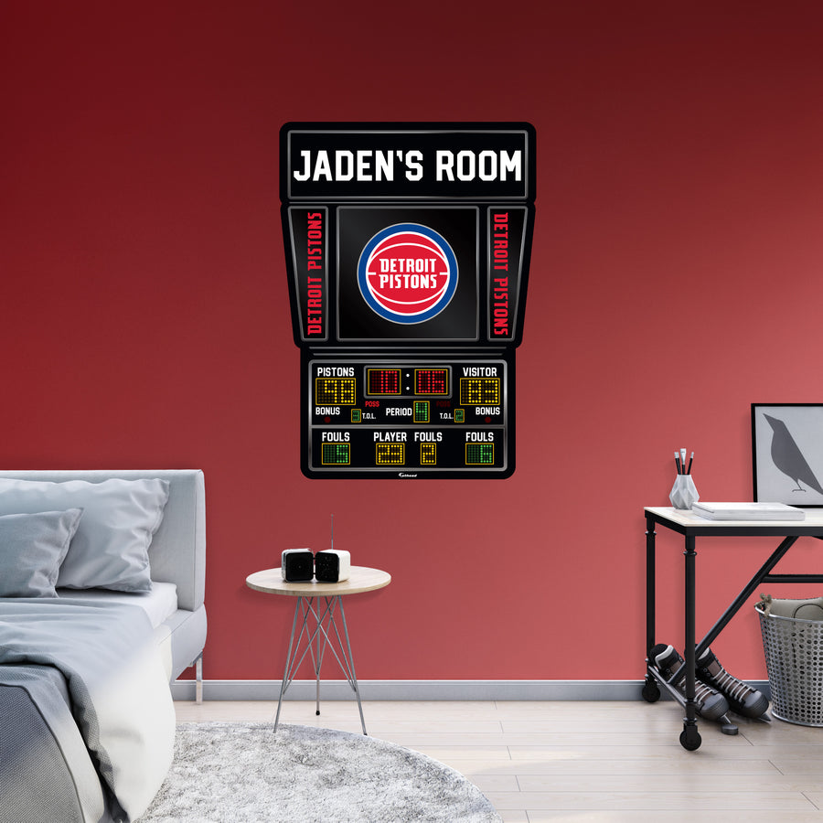 Detroit Pistons - Scoreboard Graphic - With Personalized Name - Official NBA - Vinyl Transfer Decal