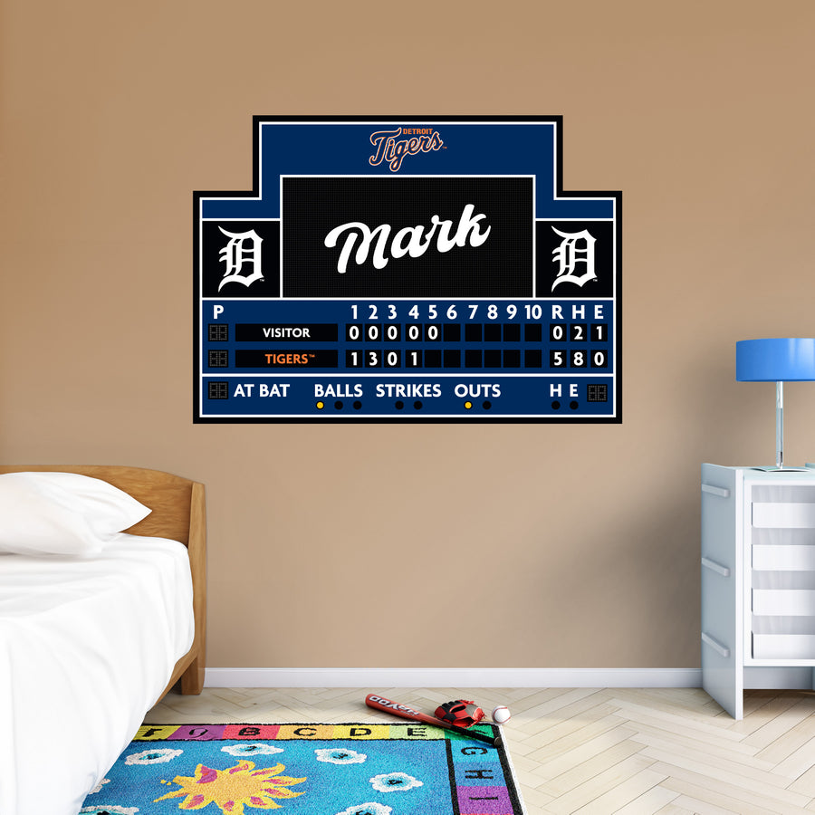 Detroit Tigers - Scoreboard Graphic - With Personalized Name - Official MLB - Vinyl Transfer Decal
