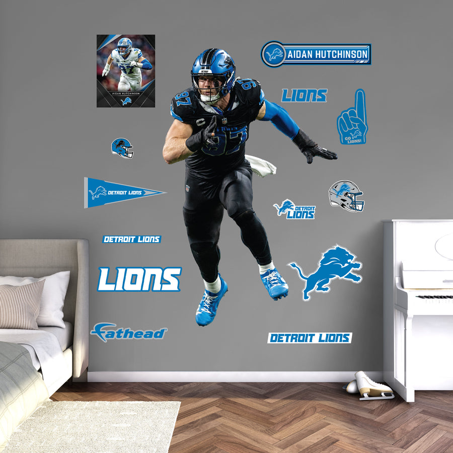 Aidan Hutchinson - RealBig Black Jersey Collection - Official NFL - Detroit Lions - Reusable Vinyl Wall Decals