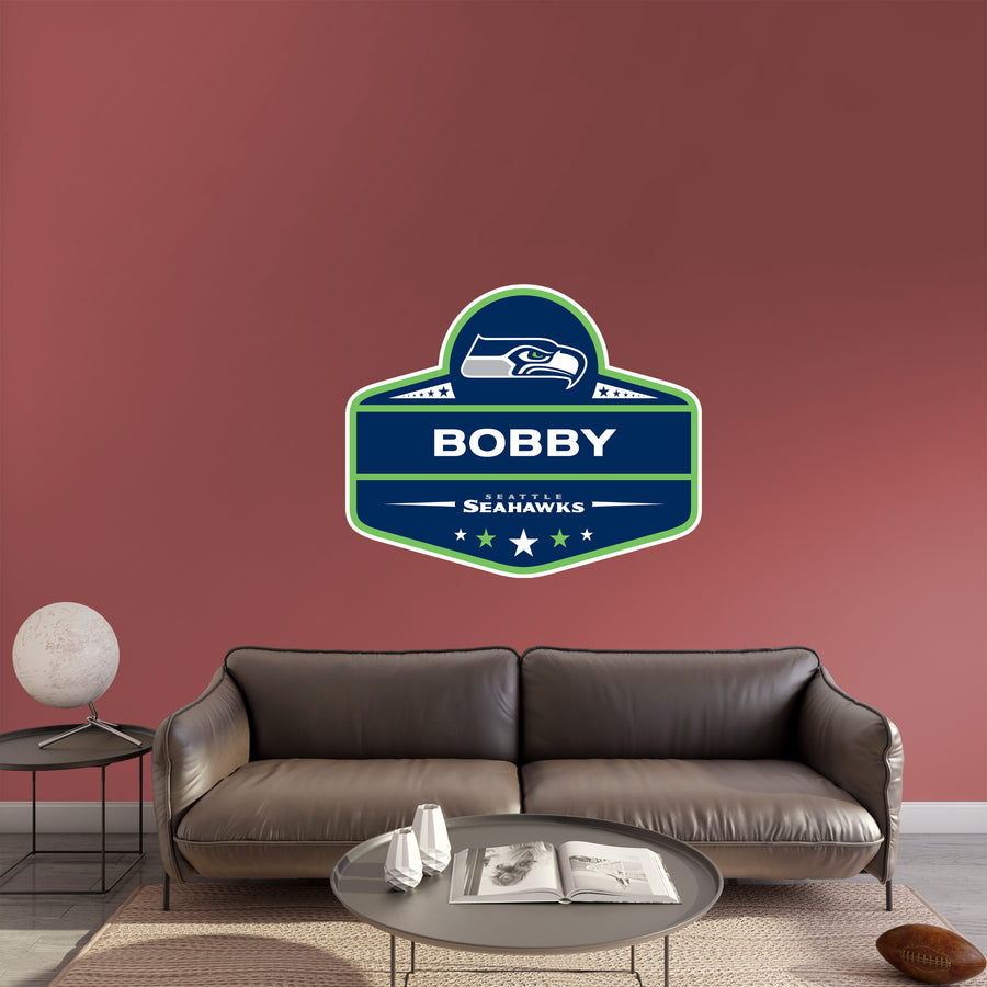 Seattle Seahawks - Badge - With Personalized Name - Official NFL - Reusable Vinyl Transfer Decal