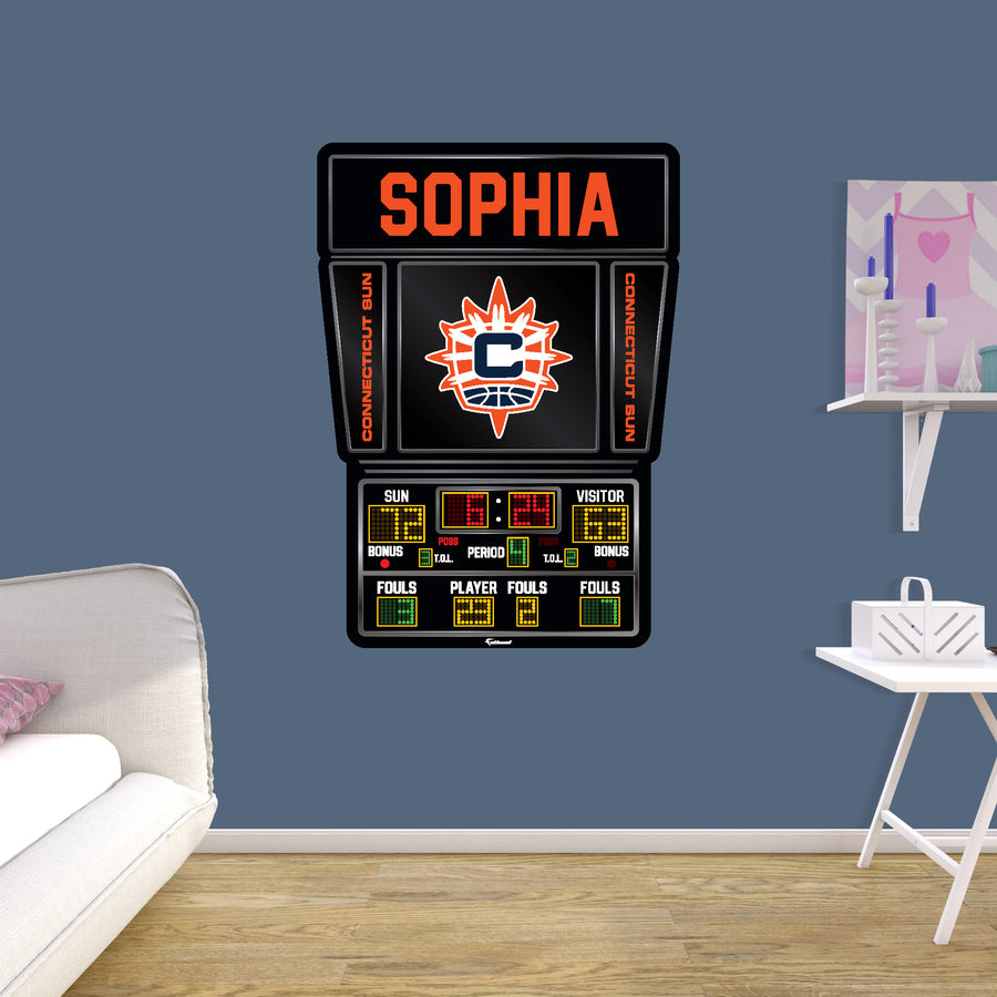 Connecticut Sun - Scoreboard Graphic - With Personalized Name - Official WNBA - Vinyl Transfer Decal