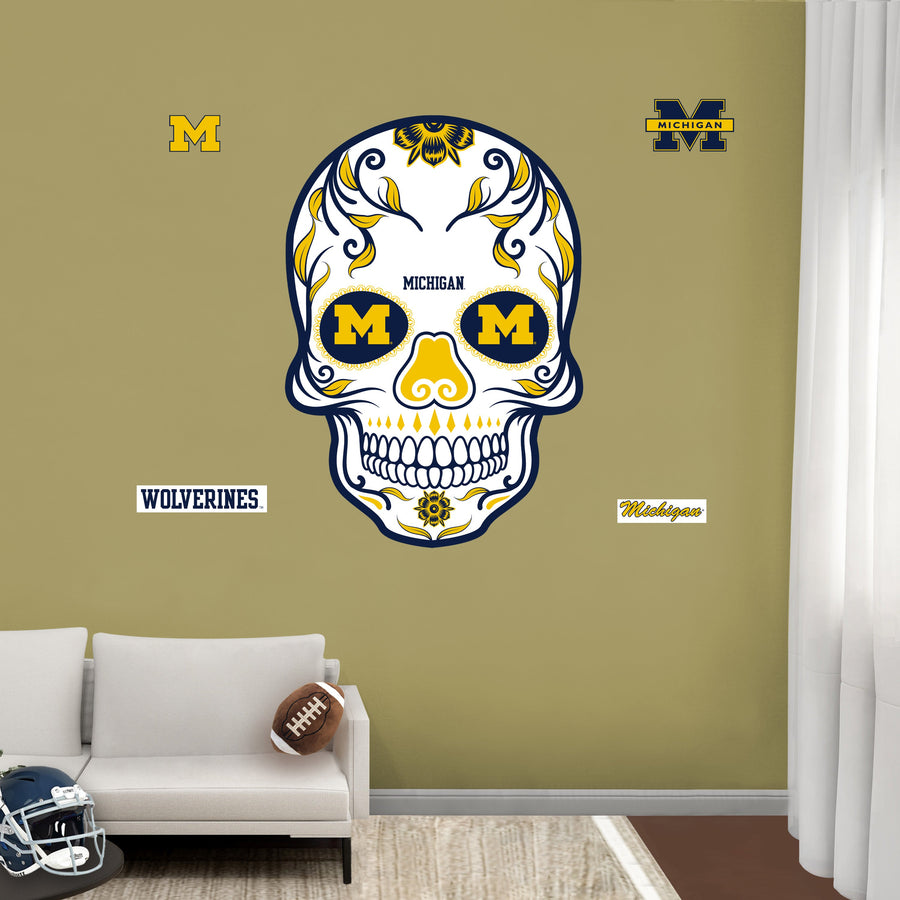 Michigan Wolverines - RealBig Sugar Skull Collection - Official NCAA - Reusable Vinyl Wall Decals