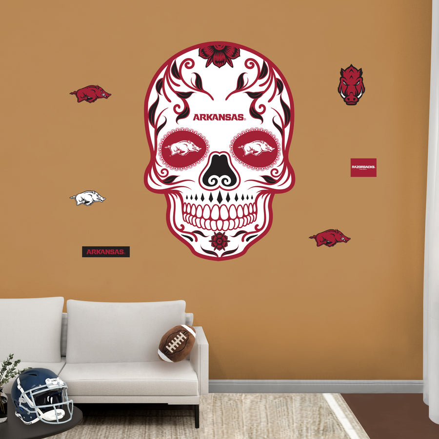 Arkansas Razorbacks - RealBig Sugar Skull Collection - Official NCAA - Reusable Vinyl Wall Decals
