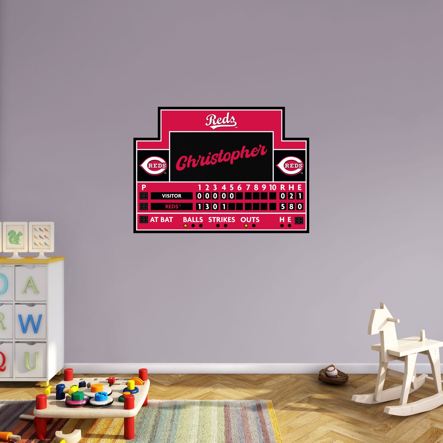 Cincinnati Reds: Scoreboard Personalized Name        - Officially Licensed MLB Removable     Adhesive Decal