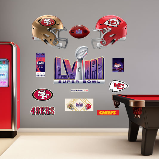 San Francisco 49ers - Kansas City Chiefs:  Super Bowl LVIII Party Pack        - Officially Licensed NFL Removable     Adhesive Decal
