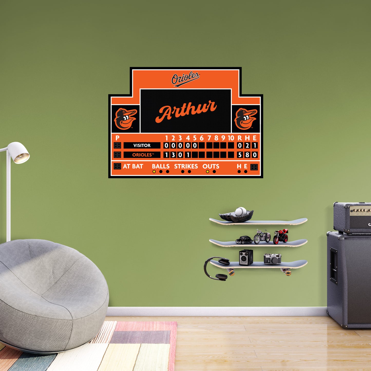 Baltimore Orioles: Scoreboard Personalized Name        - Officially Licensed MLB Removable     Adhesive Decal
