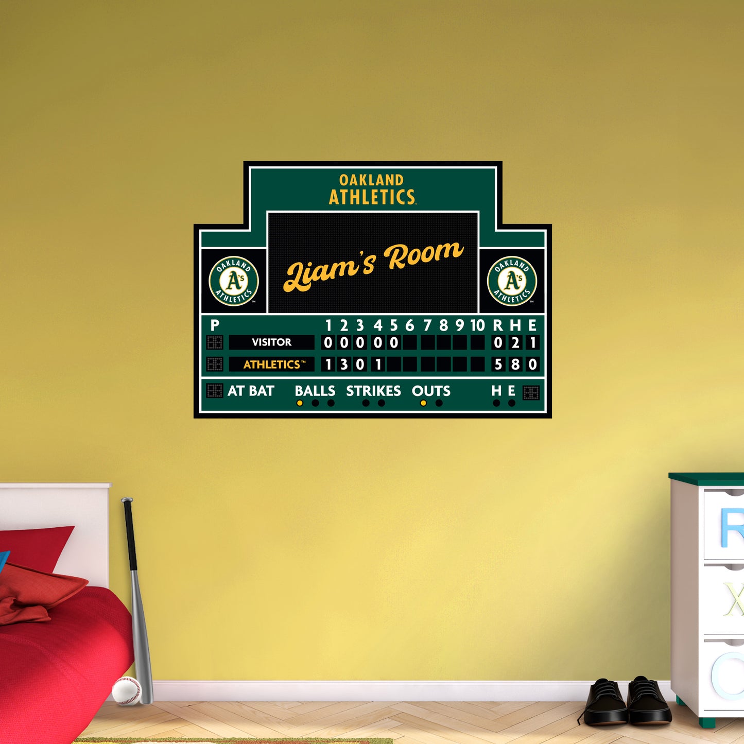 Oakland Athletics: Scoreboard Personalized Name        - Officially Licensed MLB Removable     Adhesive Decal