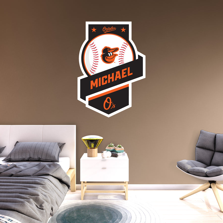 Baltimore Orioles - Banner Badge - With Personalized Name - Official MLB - Vinyl Transfer Decal