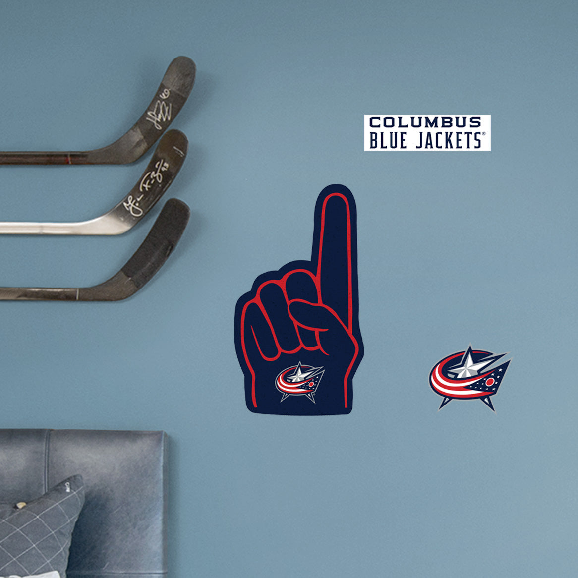 Columbus Blue Jackets:    Foam Finger        - Officially Licensed NHL Removable     Adhesive Decal