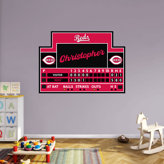 Cincinnati Reds: Scoreboard Personalized Name        - Officially Licensed MLB Removable     Adhesive Decal