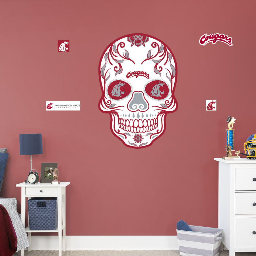 Washington State Cougars - RealBig Sugar Skull Collection - Official NCAA - Reusable Vinyl Wall Decals