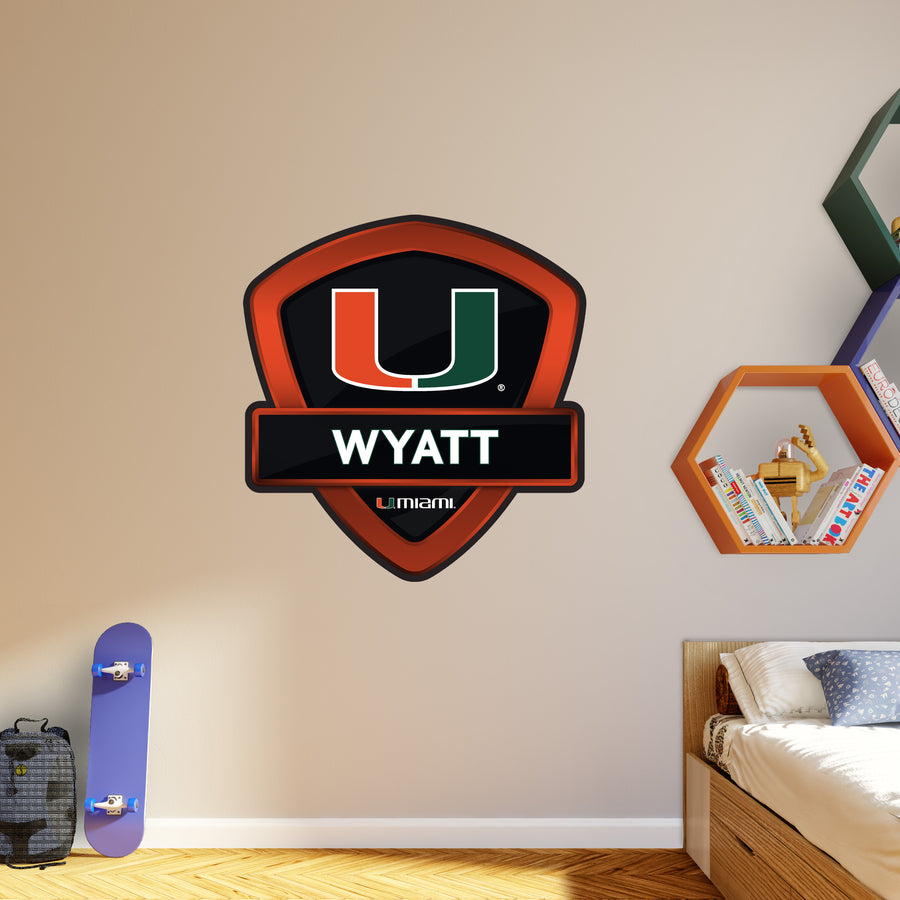 Miami Hurricanes - Badge - With Personalized Name - Official NCAA - Vinyl Transfer Decal