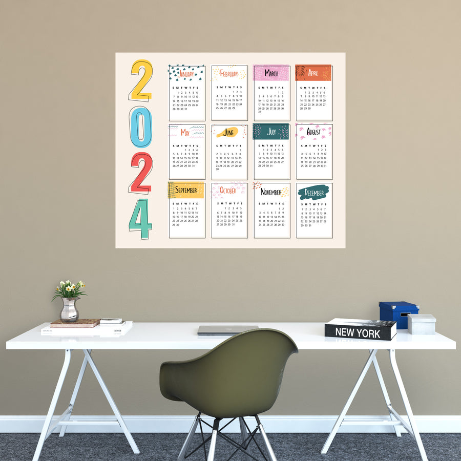 2024 Calendar:  Drawing Dry Erase        -   Removable     Adhesive Decal